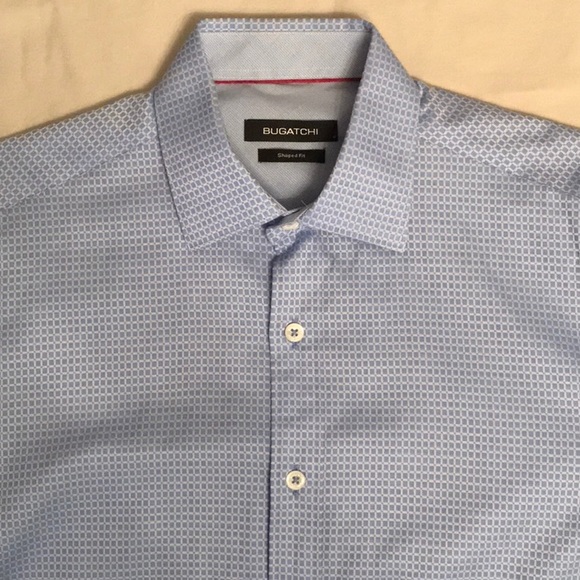 BUGATCHI dress shirt, like new, cotton, shaped fit, blue check pattern. - Picture 1 of 6